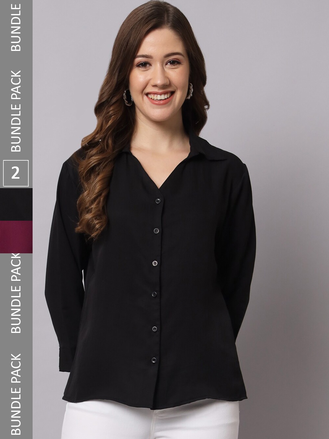 

Funday Fashion Pack Of 2 Spread Collar Casual Shirt, Black