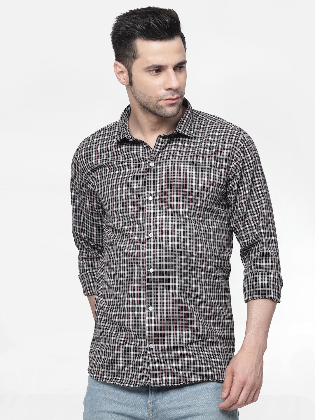

ADWYN PETER New Tartan Checked Cotton Casual Shirt, Black