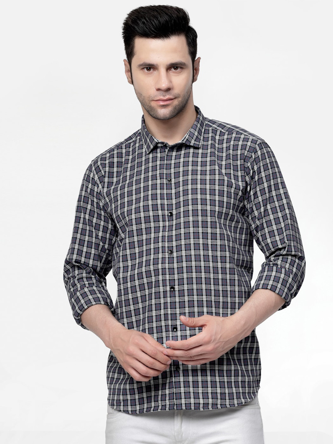 

ADWYN PETER New Checked Cotton Casual Shirt, Grey