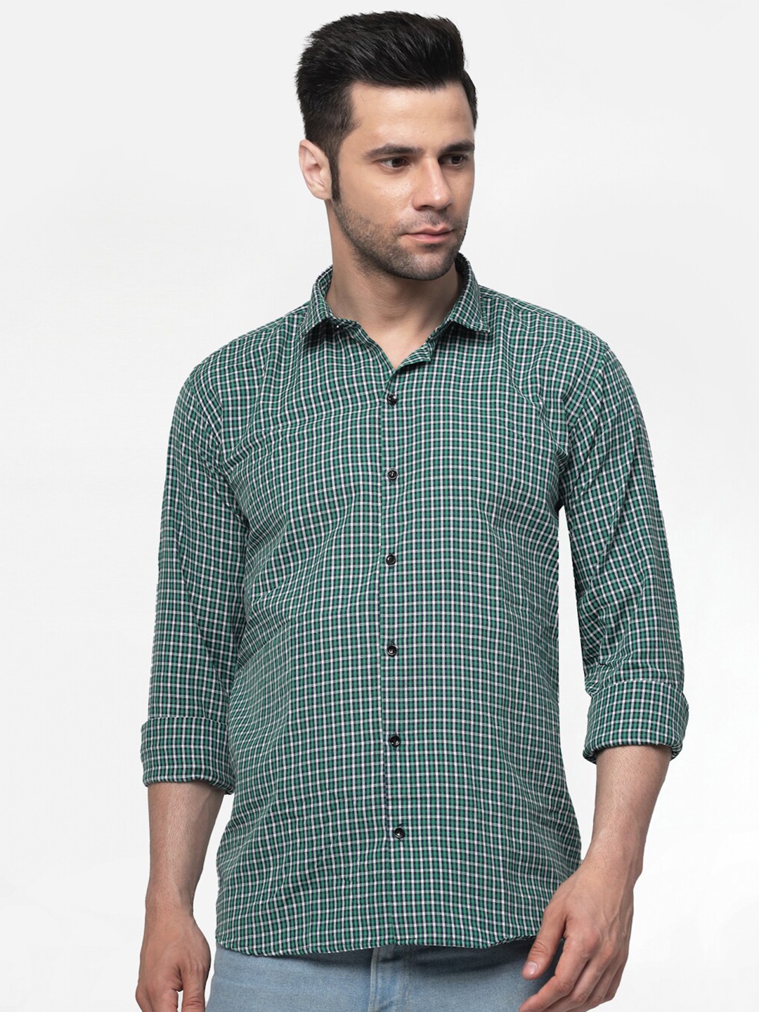 

ADWYN PETER New Checked Cotton Casual Shirt, Green