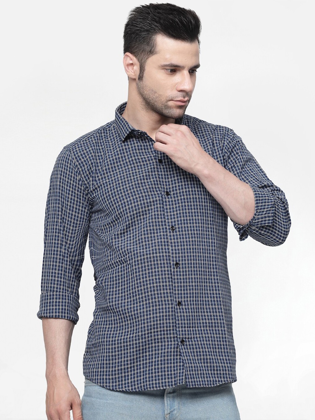 

ADWYN PETER New Checked Cotton Casual Shirt, Blue