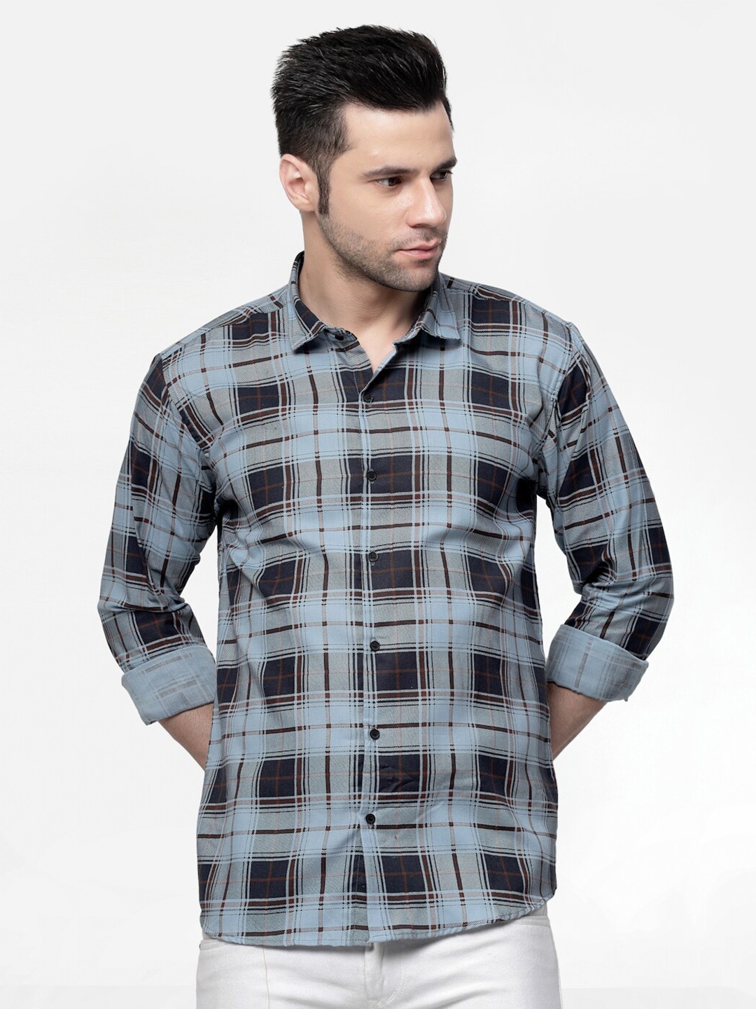 

ADWYN PETER New Tartan Checked Cotton Casual Shirt, Blue