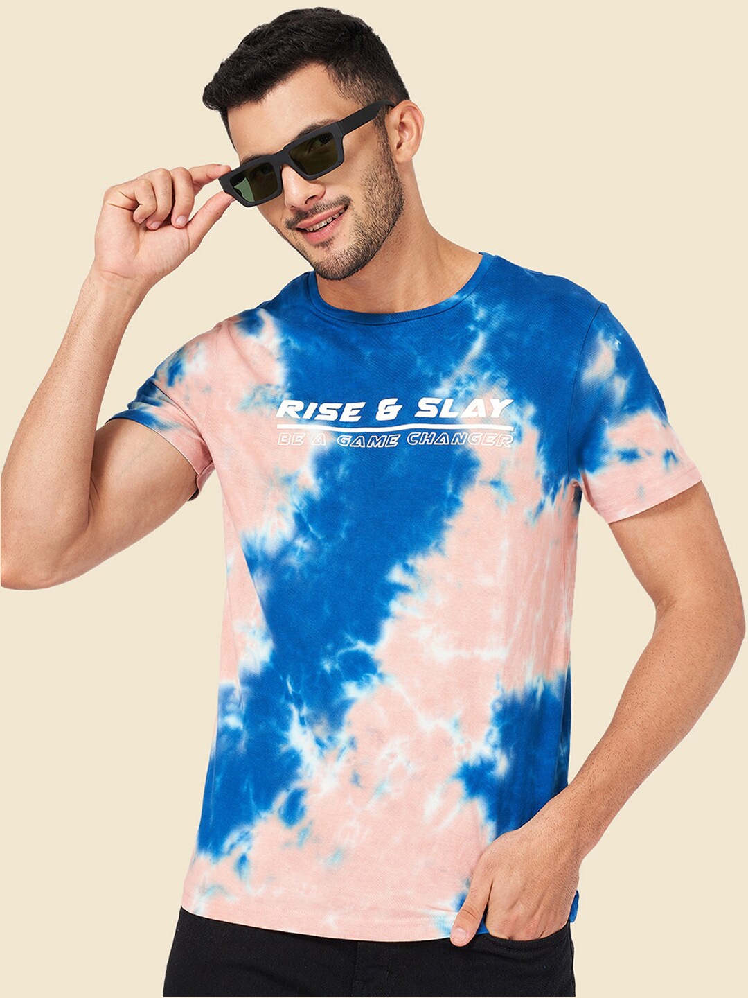 

People Blue Tie And Dye Round Neck Cotton T-shirt