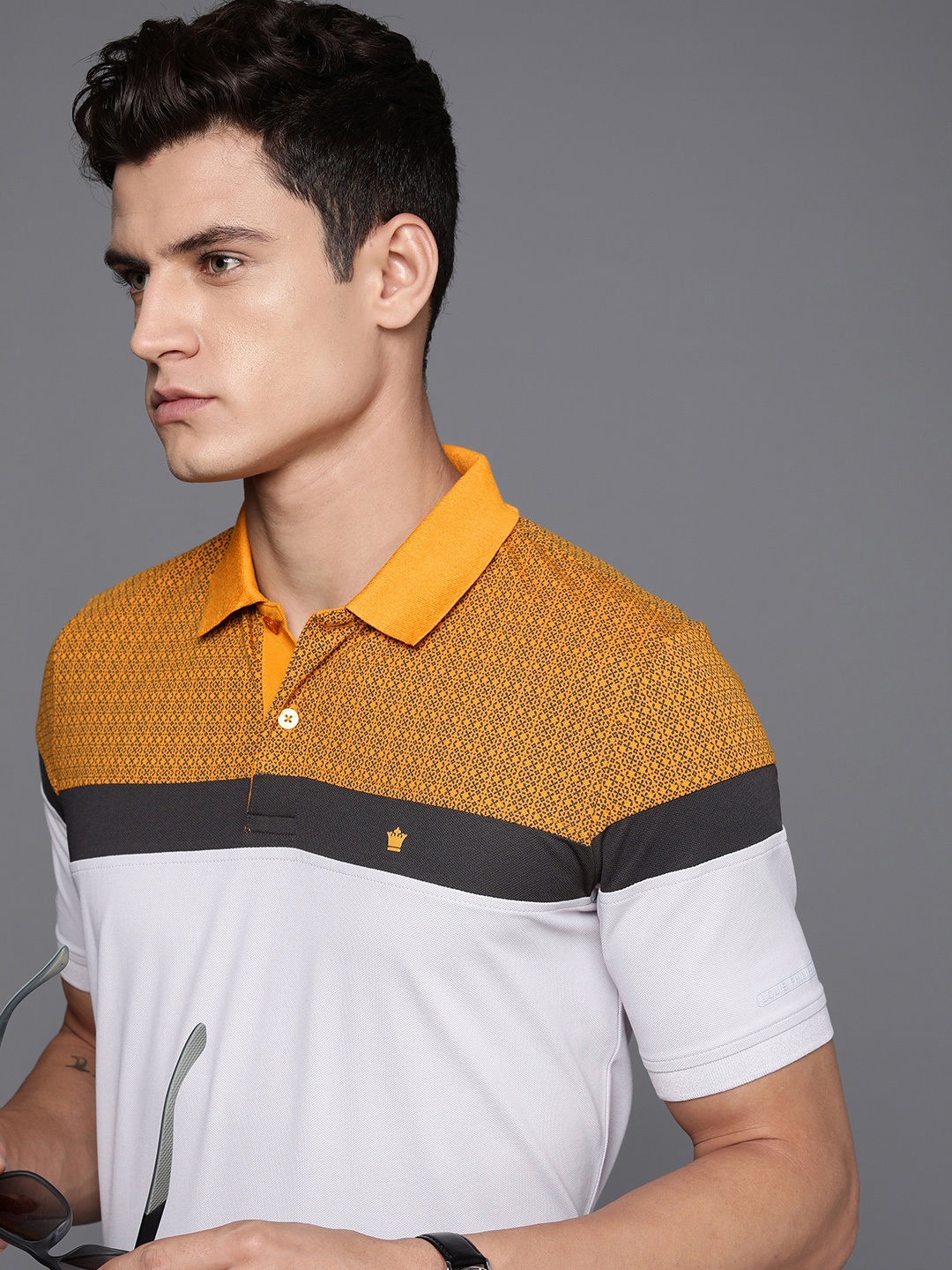 

Louis Philippe Men Self Design Polo Collar T-shirt, Grey