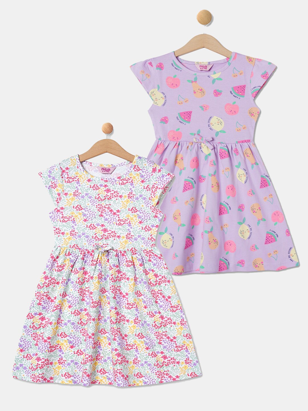 

R&B Girls Pack of 2 Floral Print Fit & Flare Dress, Lavender