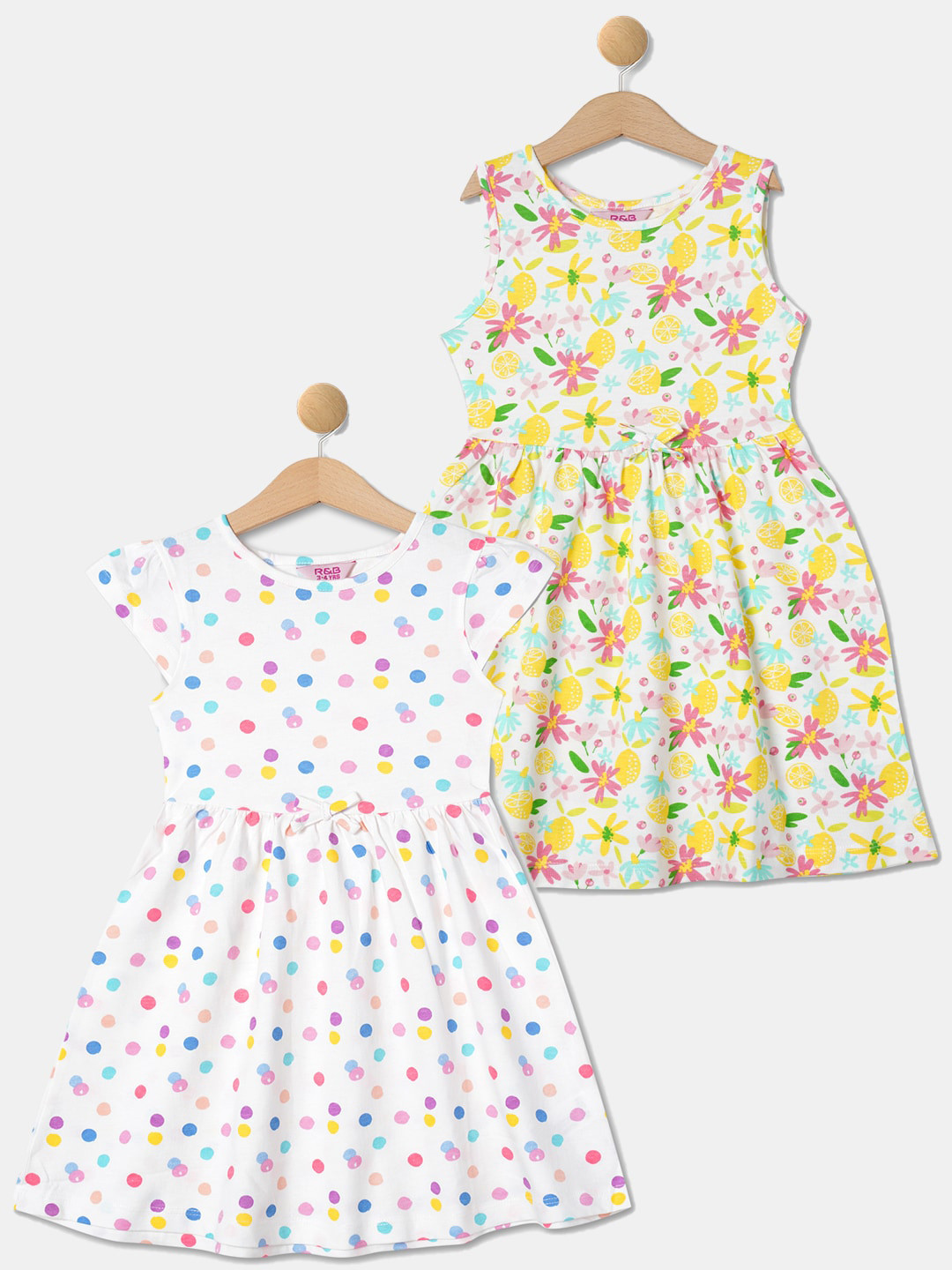 

R&B Girls Pack Of 2 Floral Printed Cotton Fit & Flare Midi Dress, White
