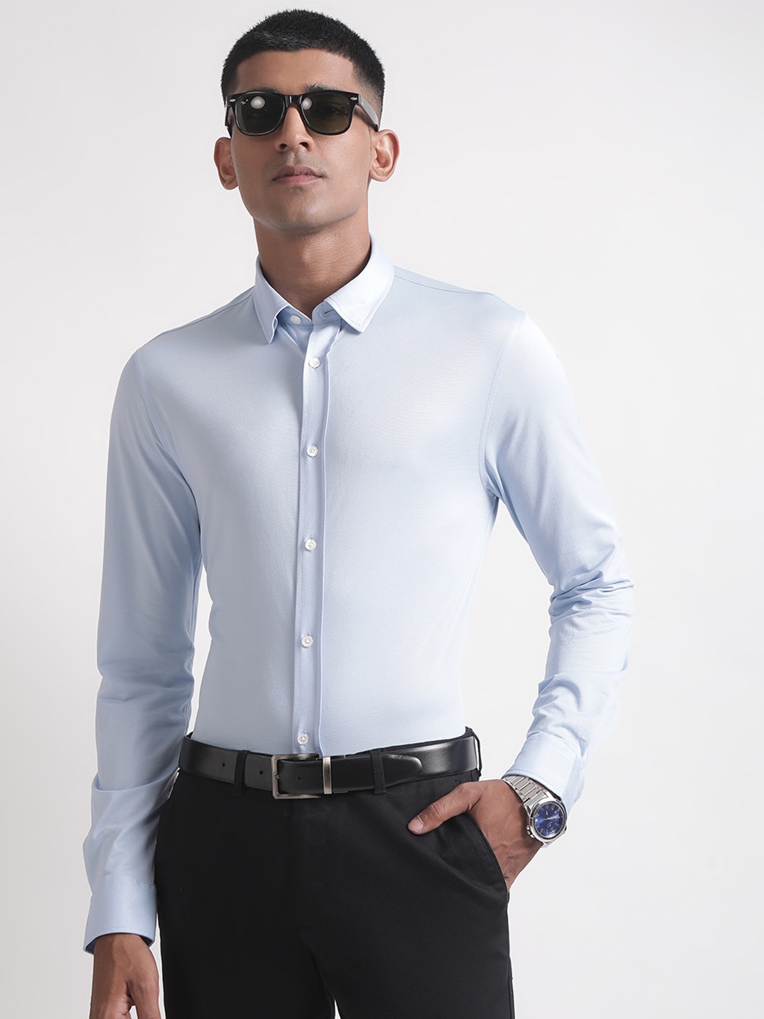 

Matinique Spread Collar Cotton Formal Shirt, Blue