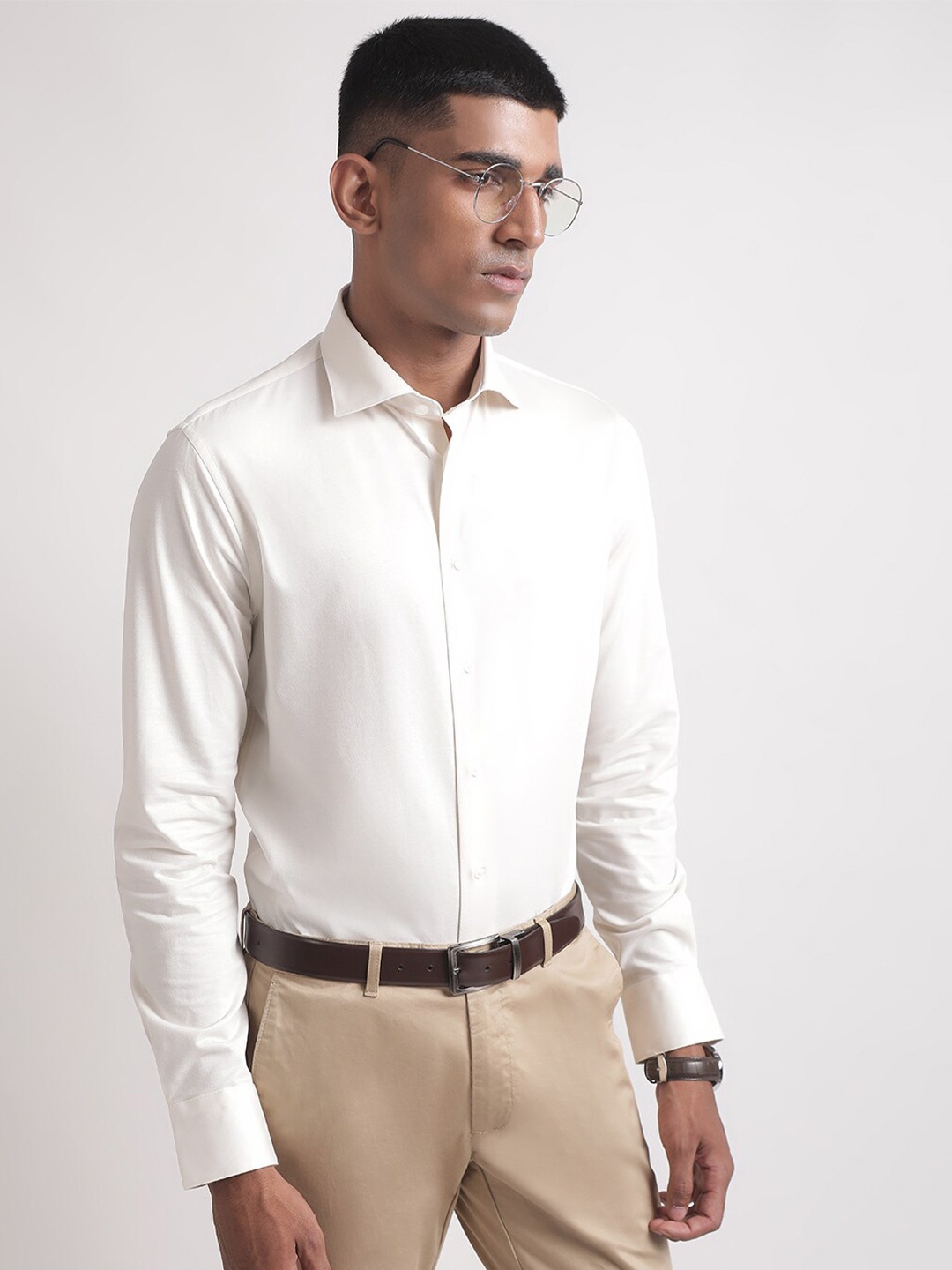 

Matinique Spread Collar Cotton Formal Shirt, White