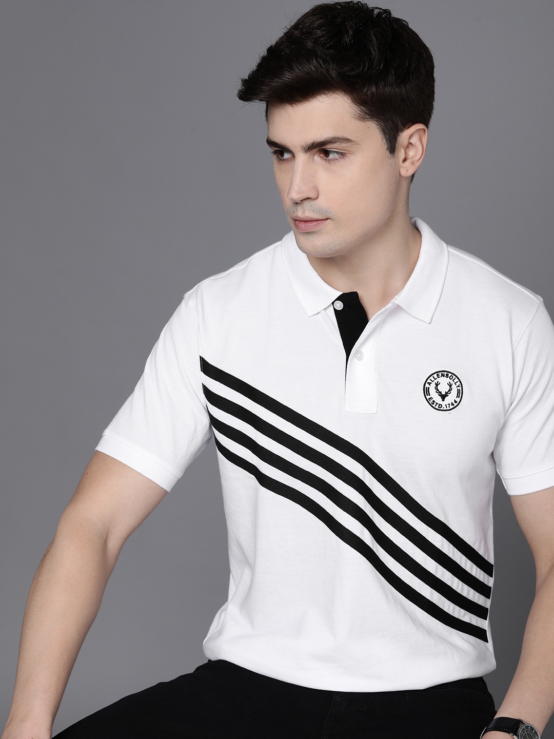 

Allen Solly Sport Men Striped Polo Collar T-shirt, White