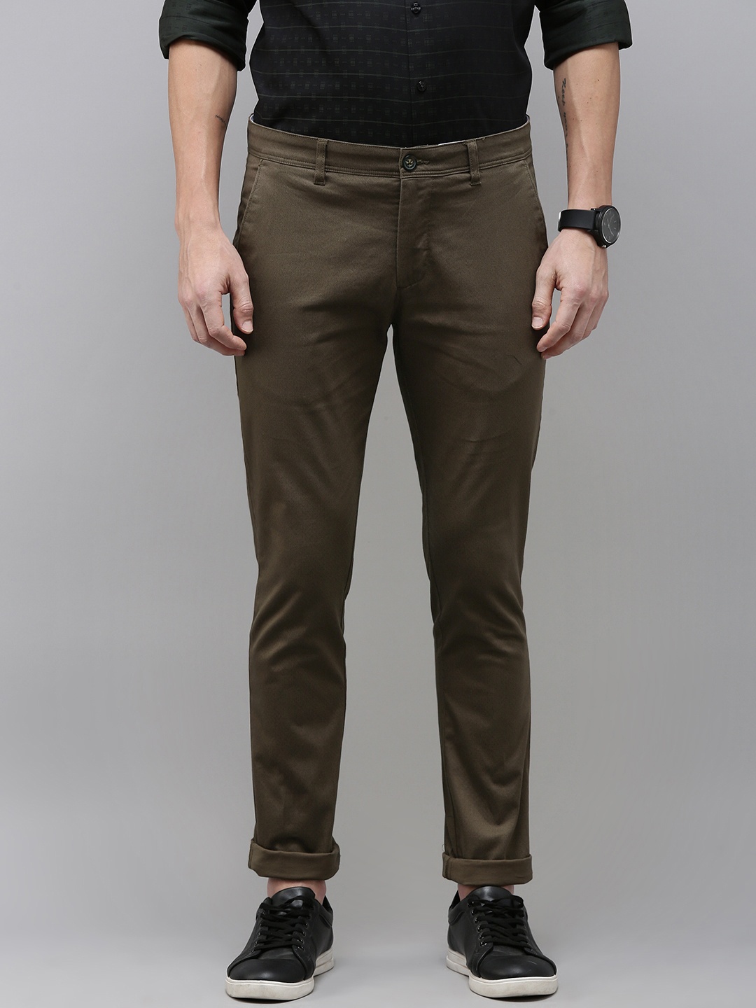 

V Dot Men Slim Fit Trousers, Brown