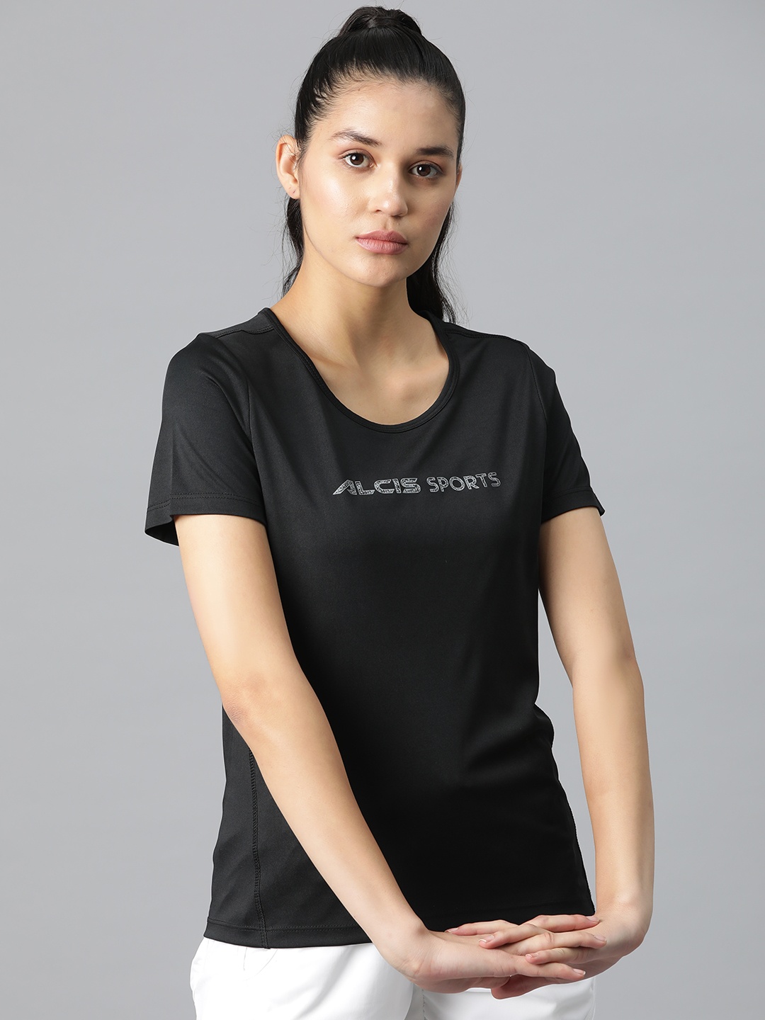

Alcis Typography Printed Anti Static Slim Fit Sports T-shirt, Black