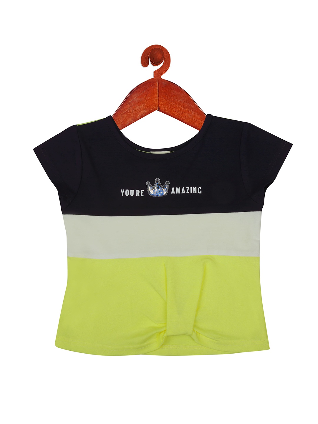 

Tiny Girl Colourblocked Twisted Cotton Top, Green
