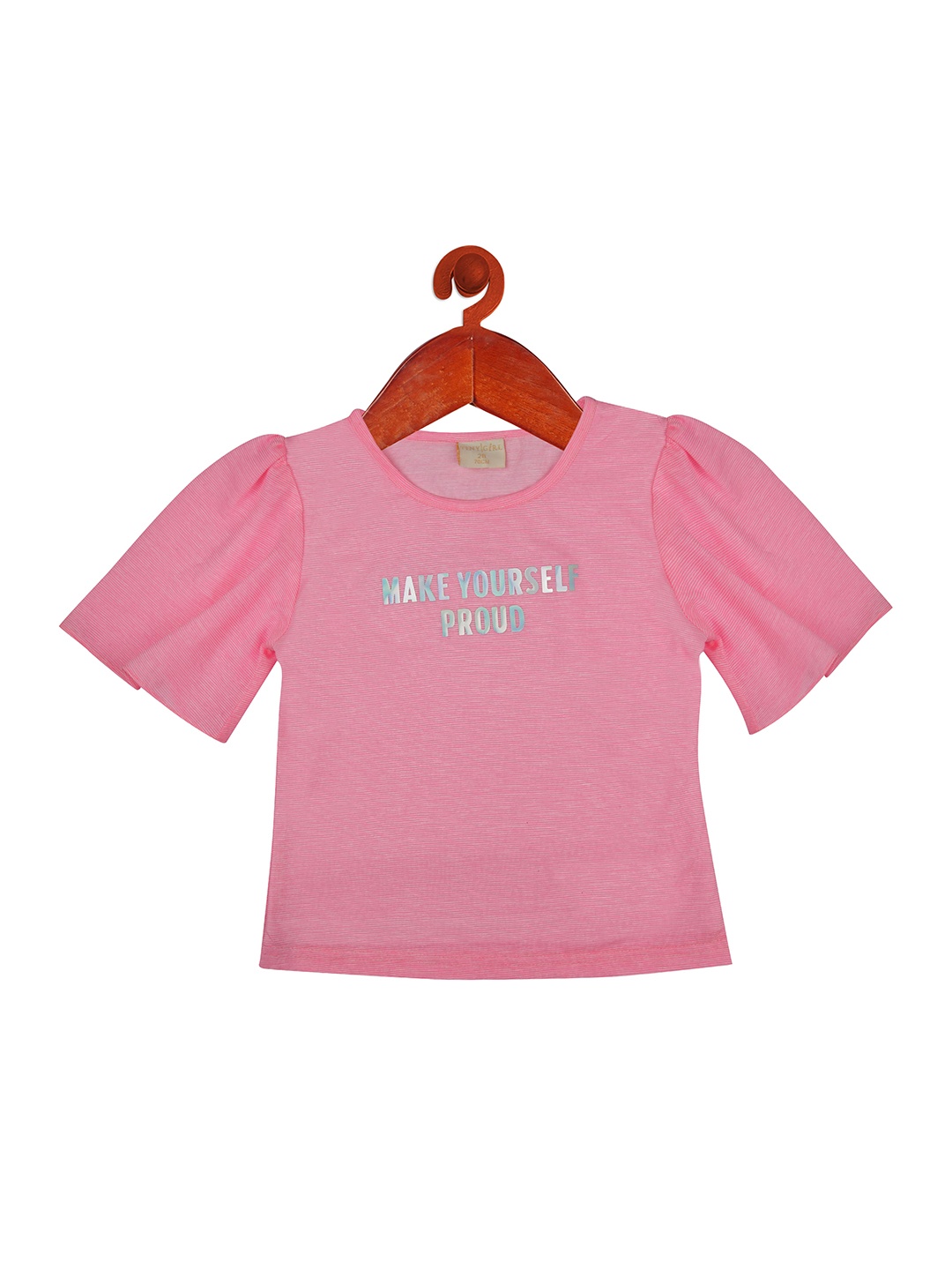 

Tiny Girl Typography Printed Puffed Sleeves Top, Pink