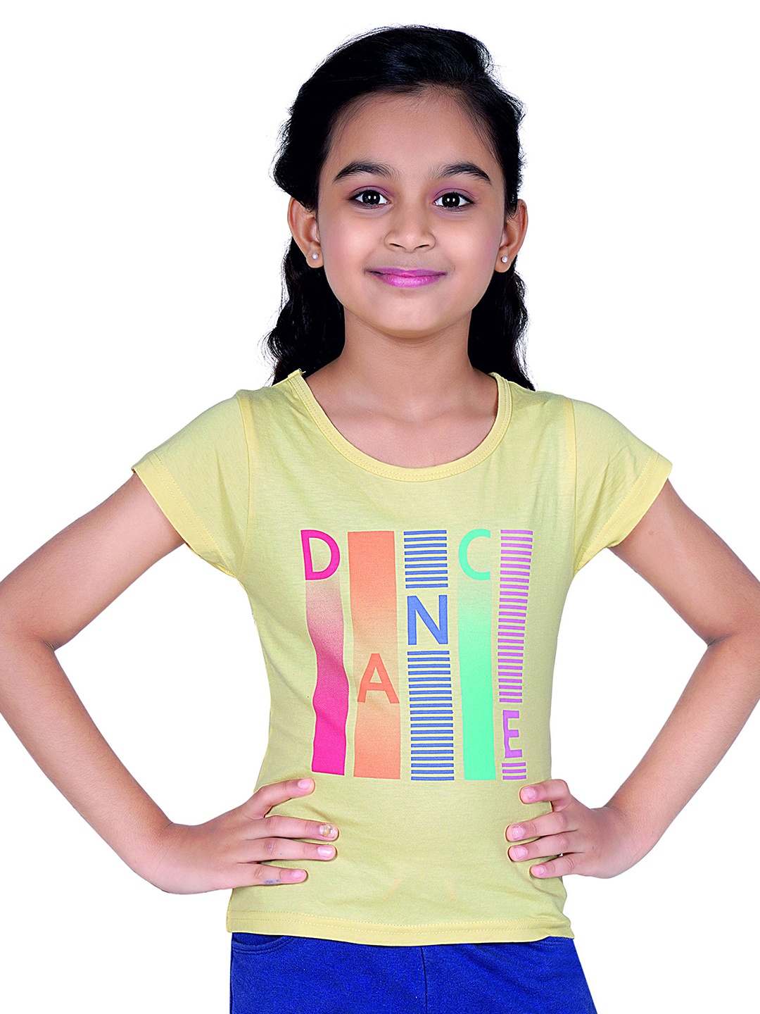 

Tiny Girl Typography Printed Cotton Styled Back Top, Yellow