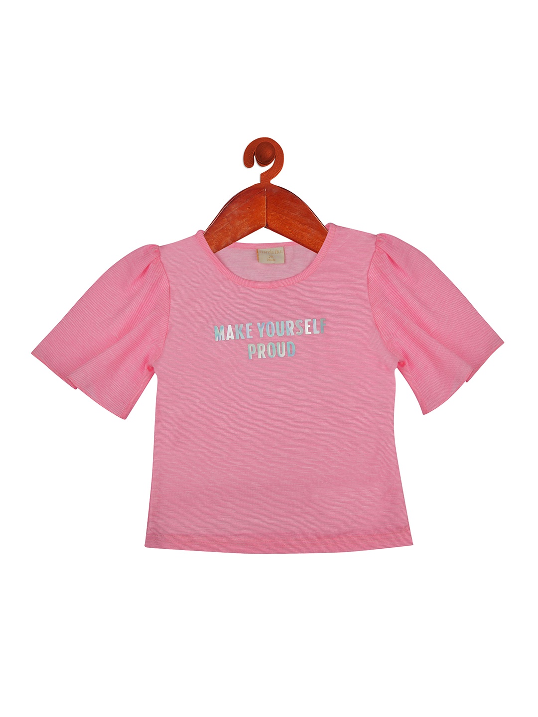 

Tiny Girl Typography Printed Puff Sleeve Top, Pink