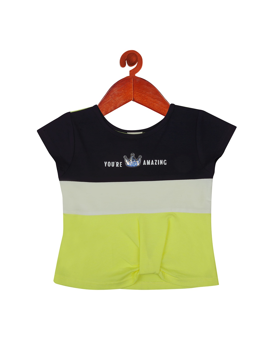 

Tiny Girl Colourblocked Round Neck Cotton Top, Yellow