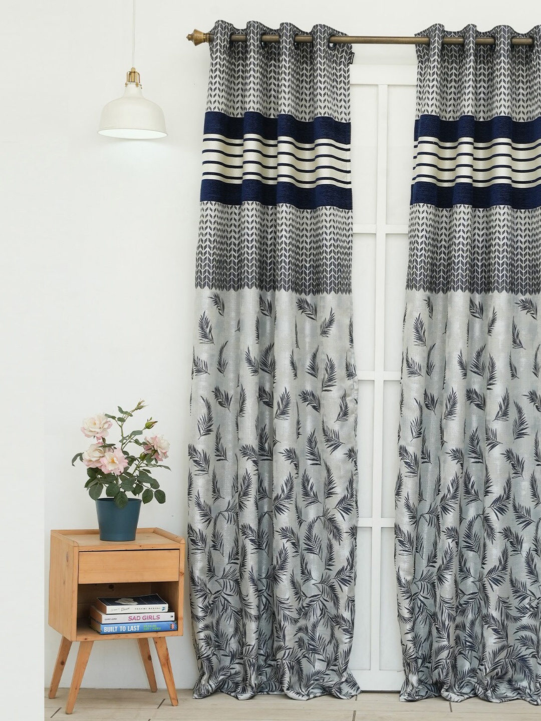 

Ariana Navy Blue & Grey Floral 1 Pieces Room Darkening Long Door Curtain