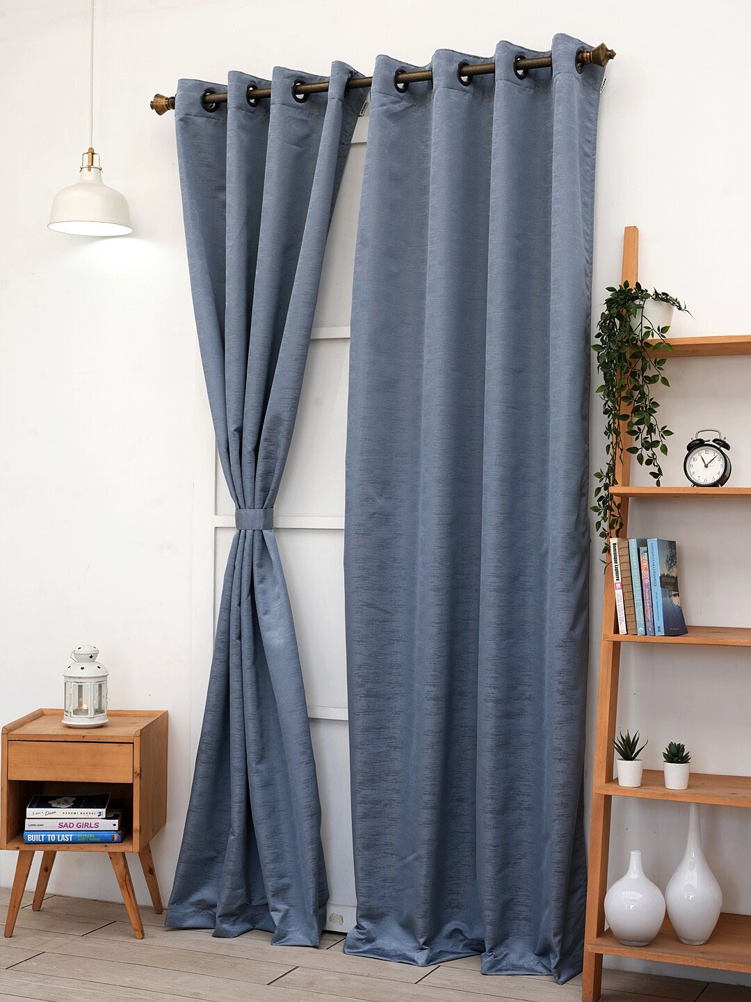 

Ariana Grey Self-Textured Black Out Long Door Curtain