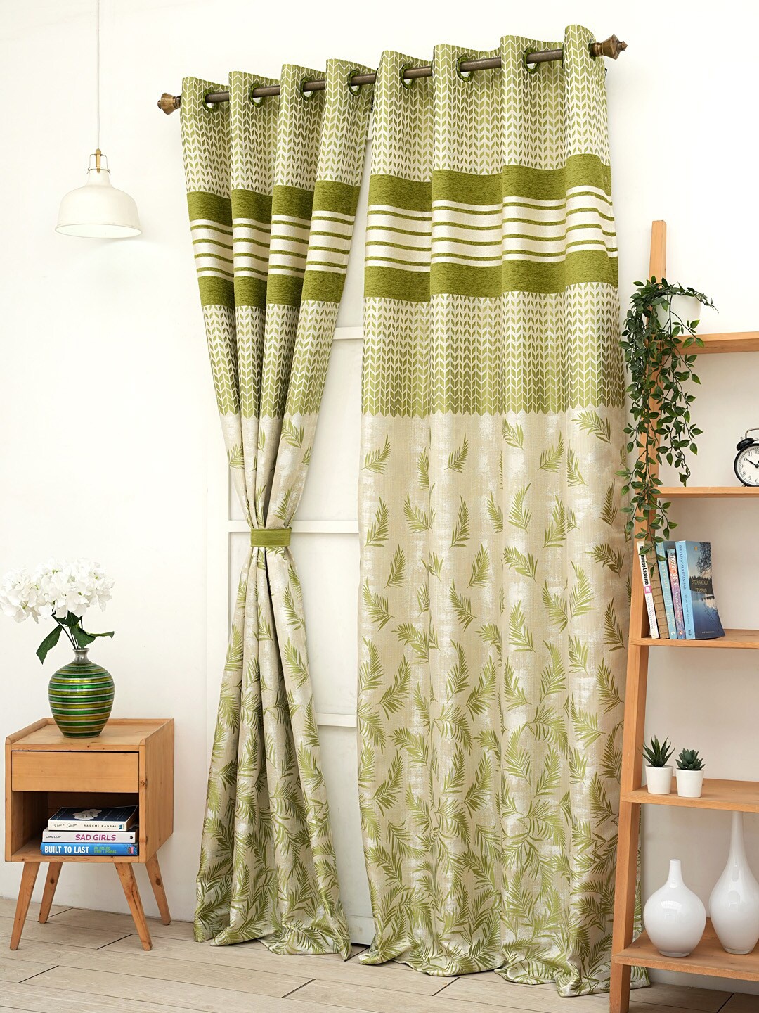 

Ariana Green & Cream-Coloured 1 Pieces Floral Room Darkening Long Door Curtain