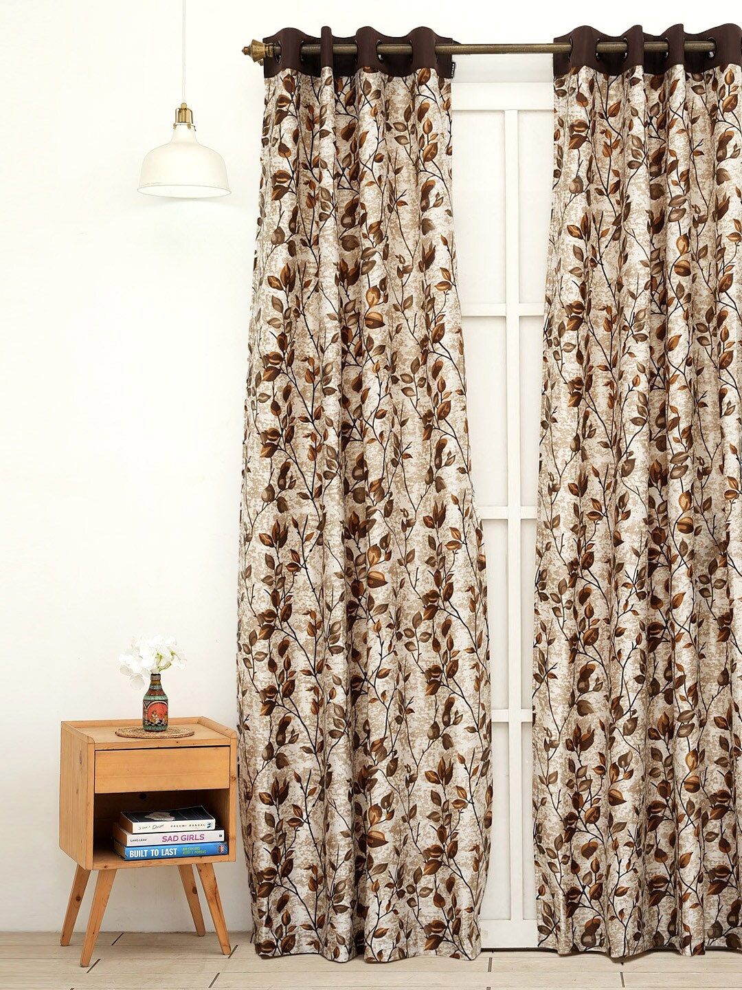 

Ariana White & Brown Floral Long Door Curtain