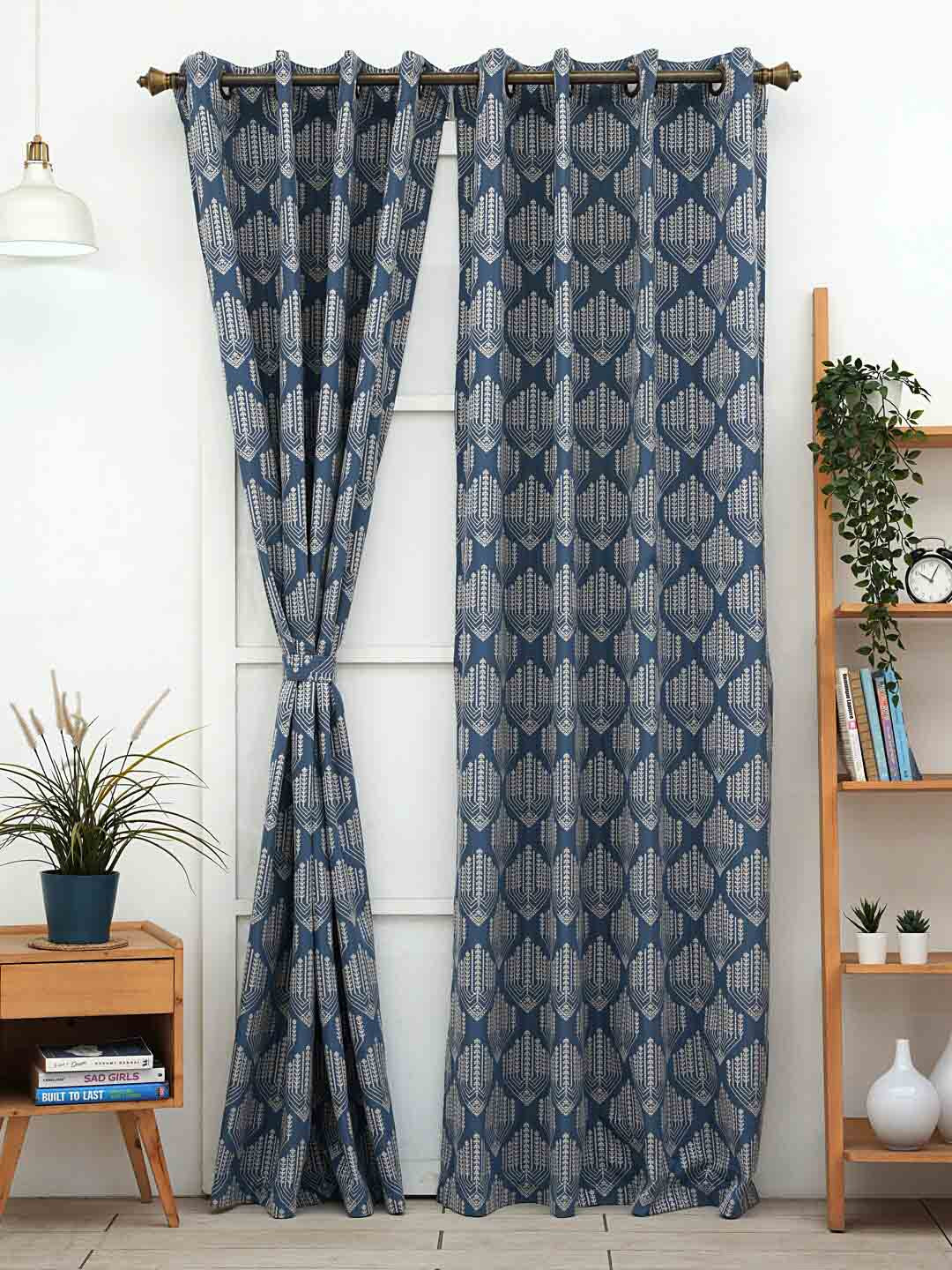 

Ariana Blue & White Ethnic Motifs Room Darkening Long Door Curtain