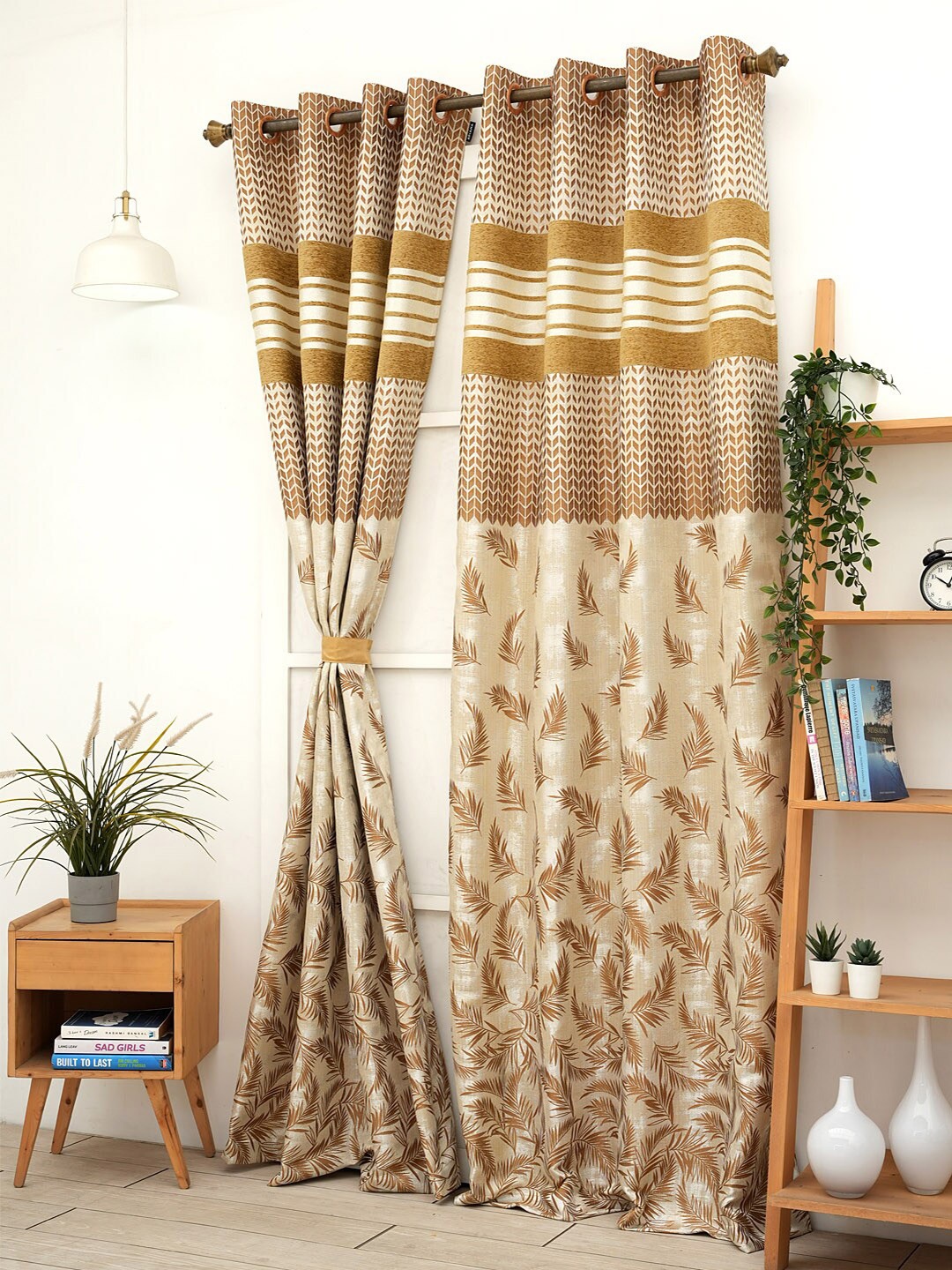 

Ariana Gold-Toned &White 1-Pieces Double Tree Design Room Darkening Long Door Curtains