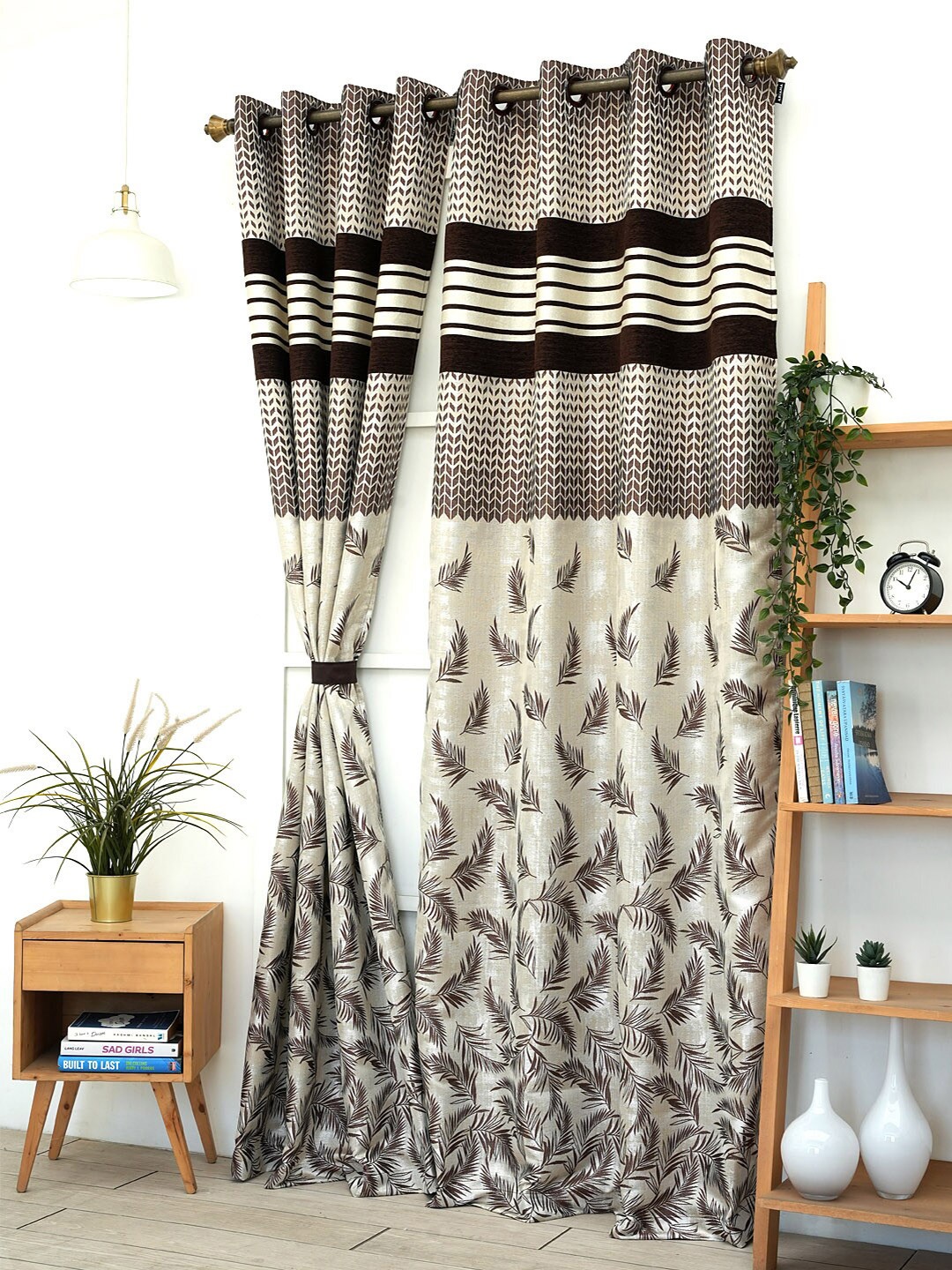 

Ariana Brown &White 1 Pieces Floral Room Darkening Long Door Curtain