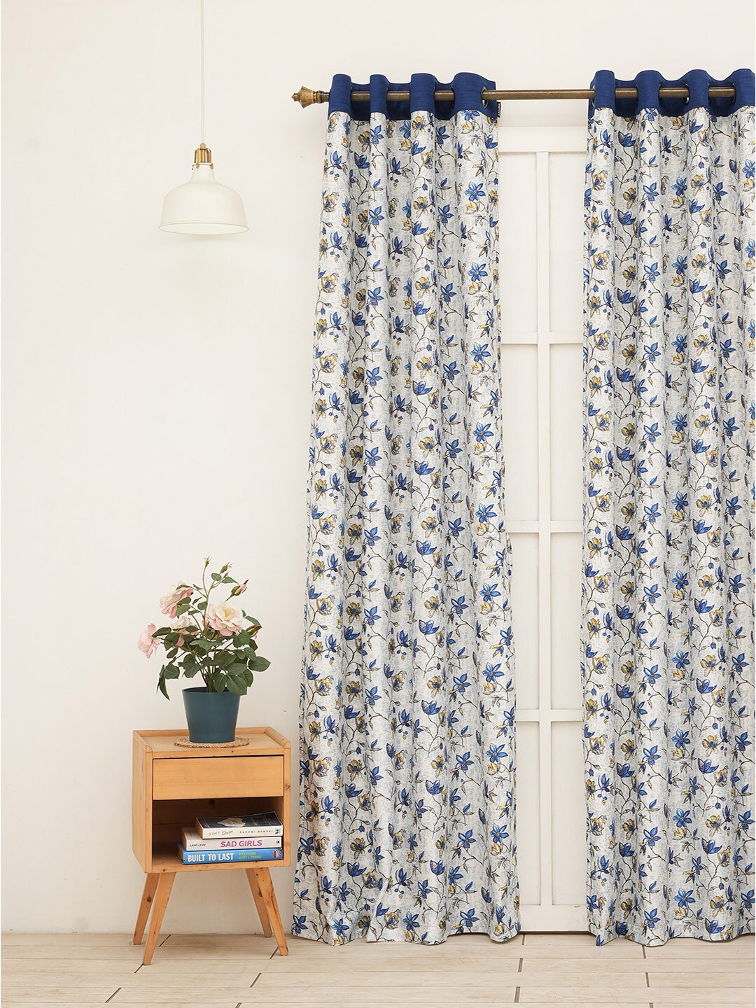 

Ariana White & Blue Biscay Floral Design Long Door Curtain