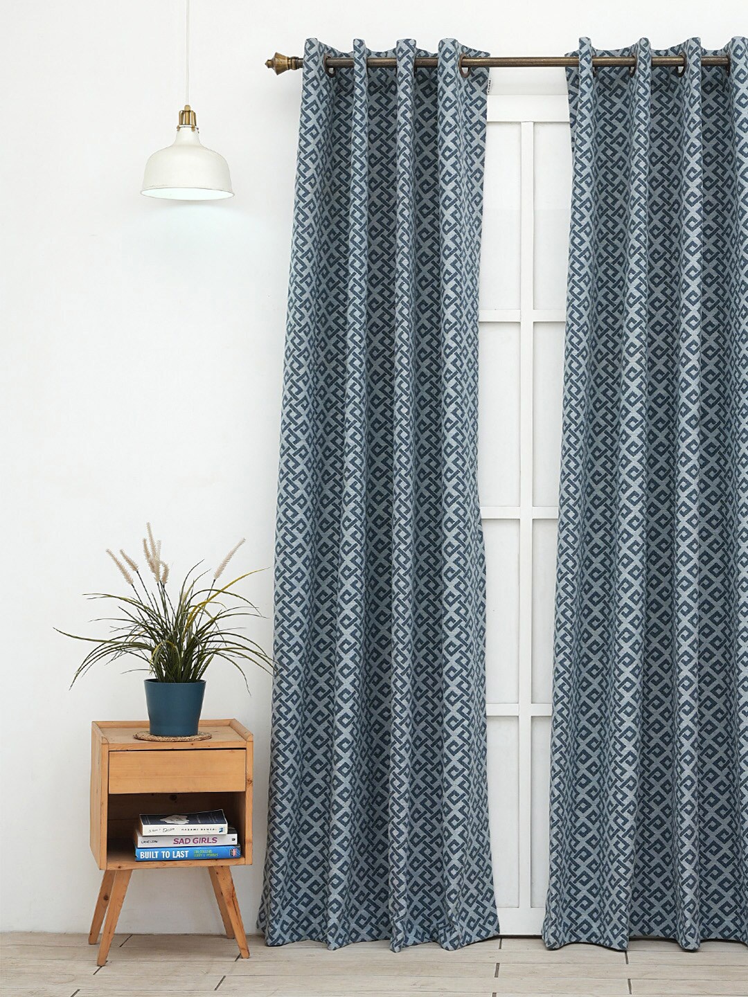 

Ariana 1 Pieces Geometric Room Darkening Long Door Curtain, Navy blue
