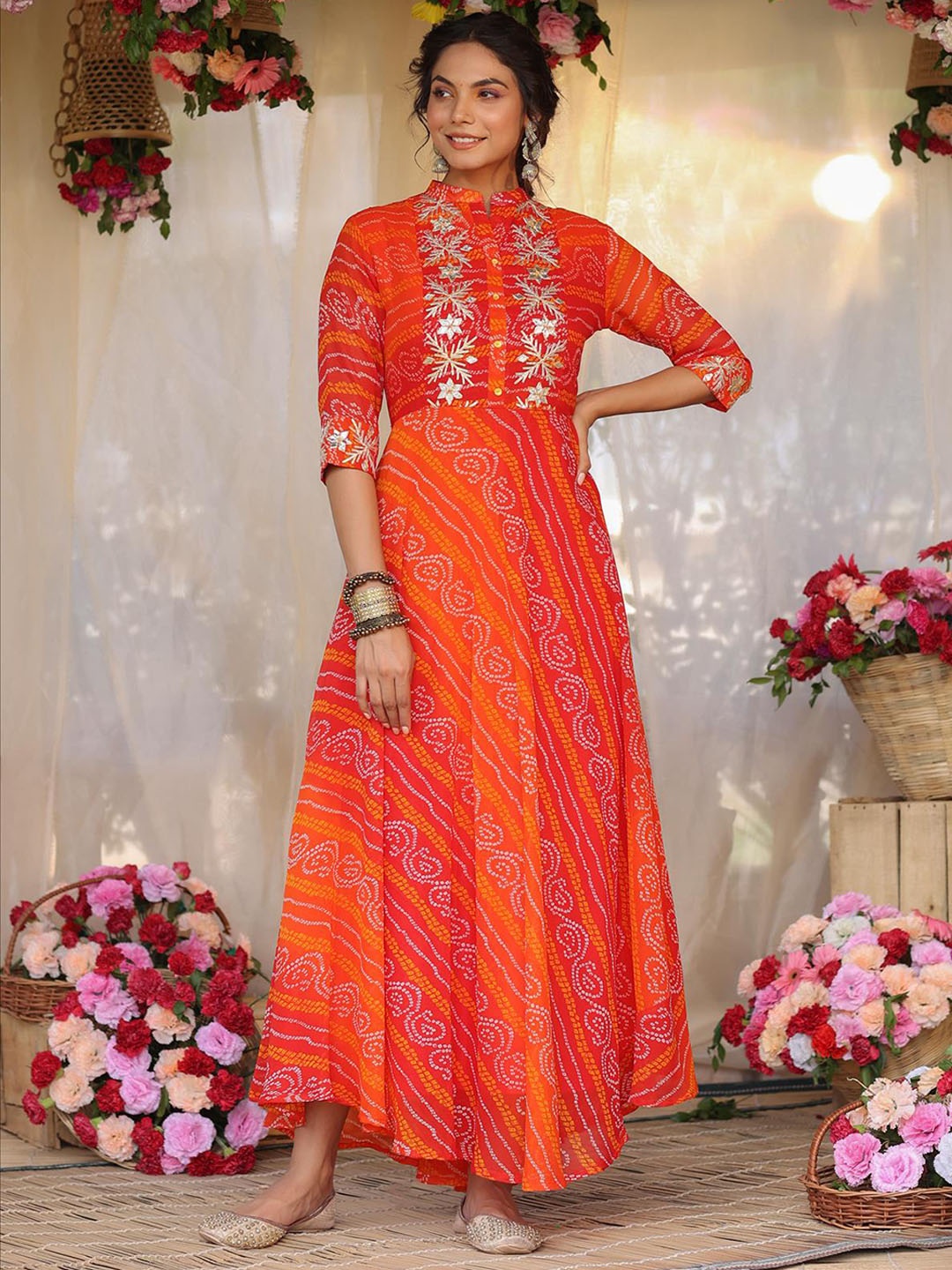 

SCAKHI Bandhani Printed Georgette Ethnic Dress, Orange