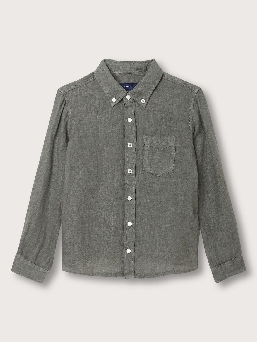 

GANT Boys Button Down Collar Linen Casual Shirt, Olive