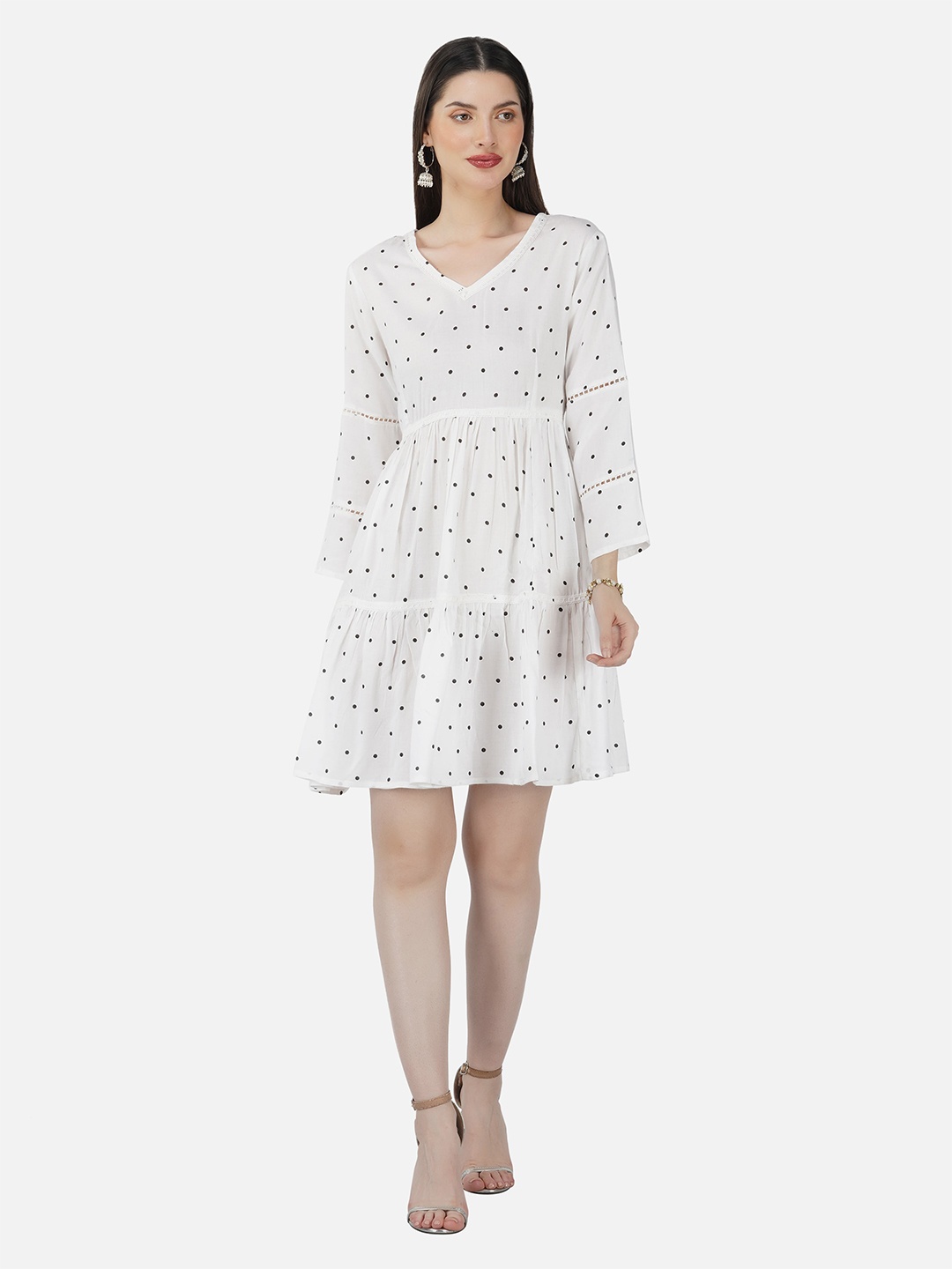

SkyaSia Polka Dots Printed Fit & Flare Dress, White
