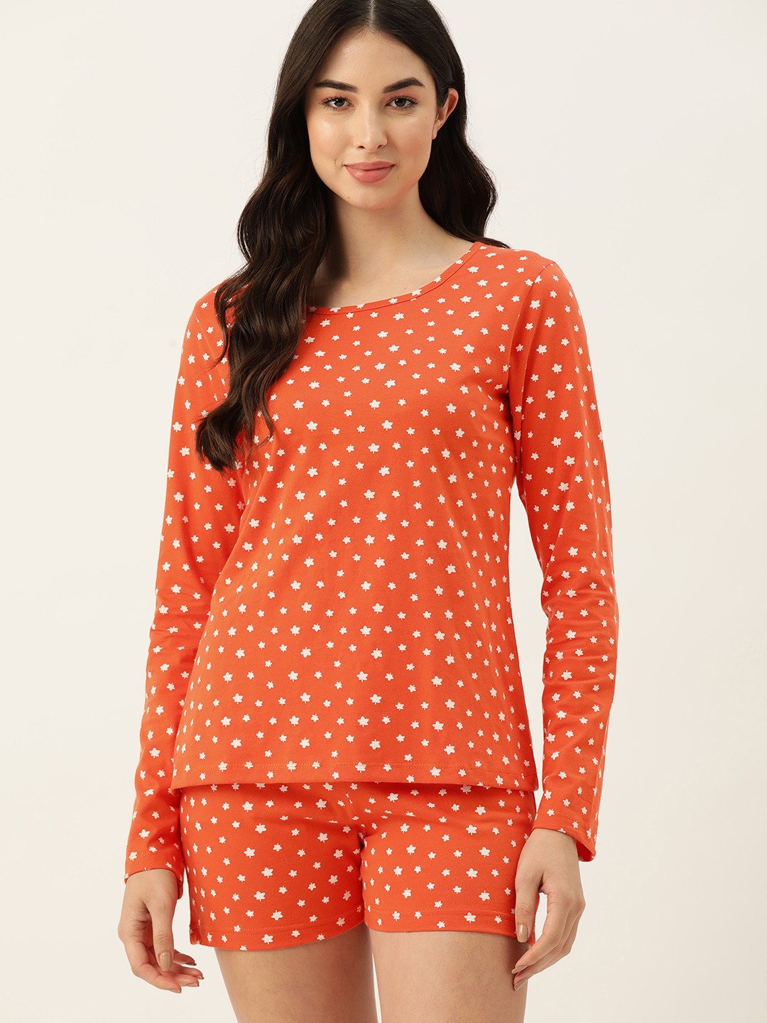 

ETC Women Orange Printed Night suit