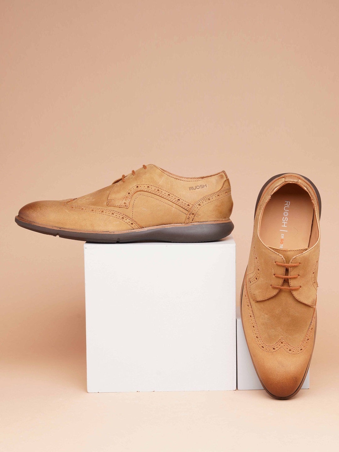 

Ruosh Men Leather Lace-Up Formal Brogues, Tan