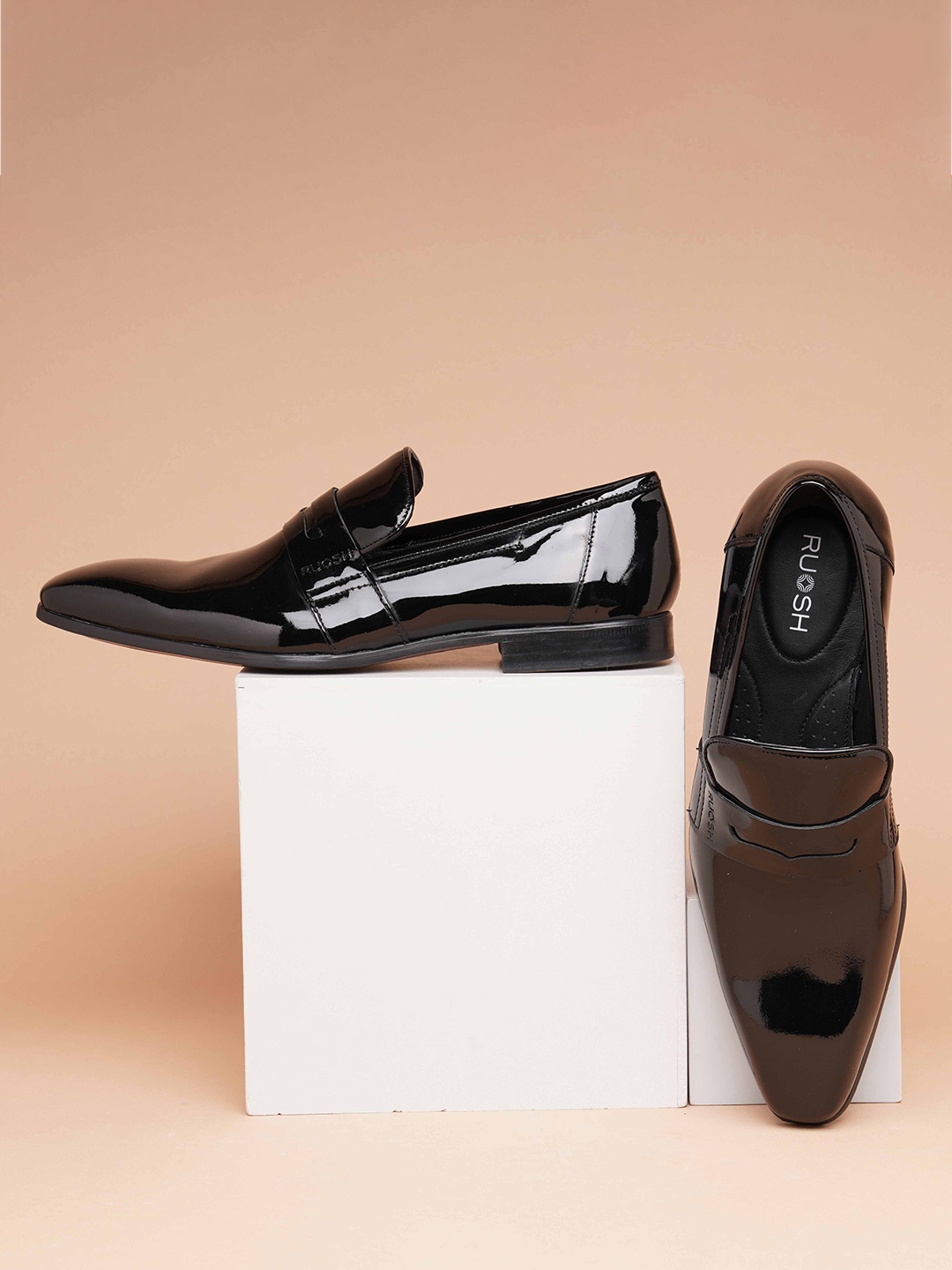 

Ruosh Men Leather Formal Slip-On Shoes, Black
