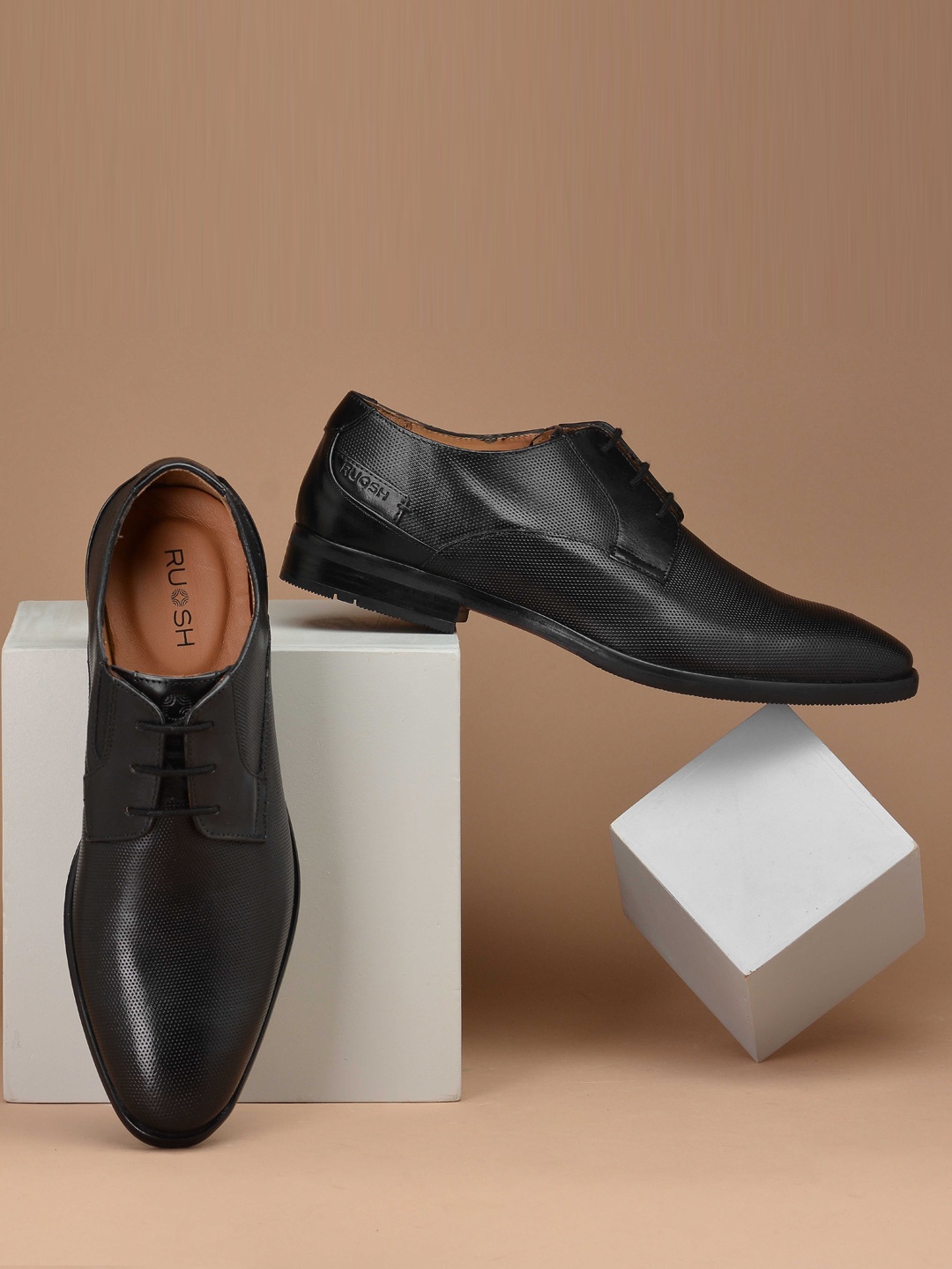 

Ruosh Men Textured Leather Formal Derbys, Black