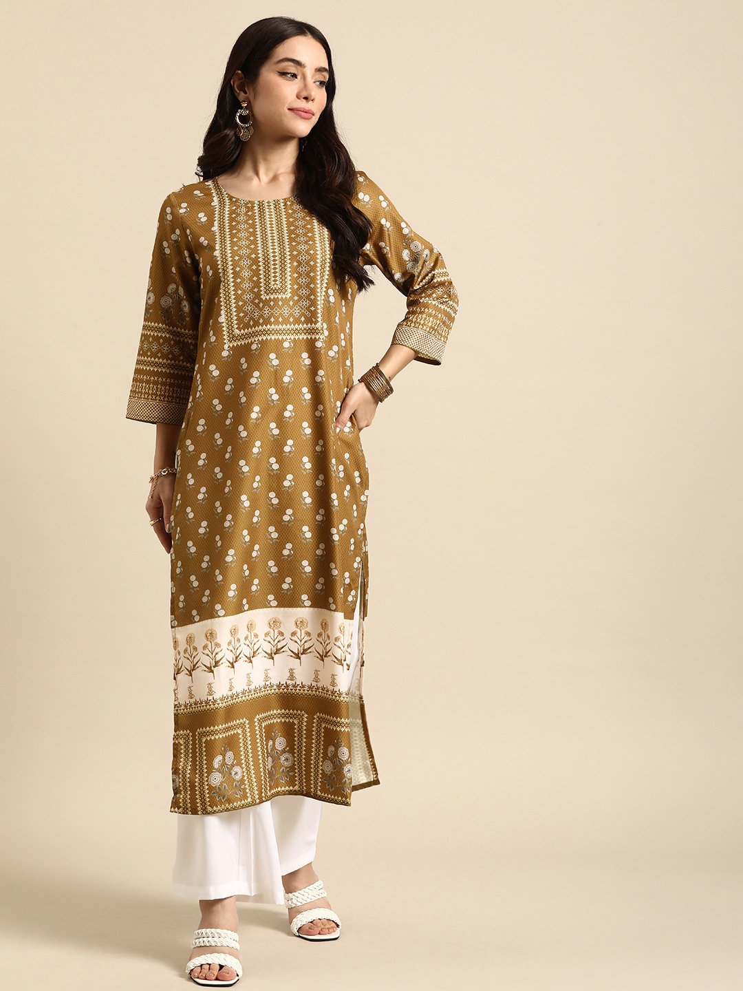 

Anouk Women Printed Regular Pure Cotton Kurta with Trousers, Mustard