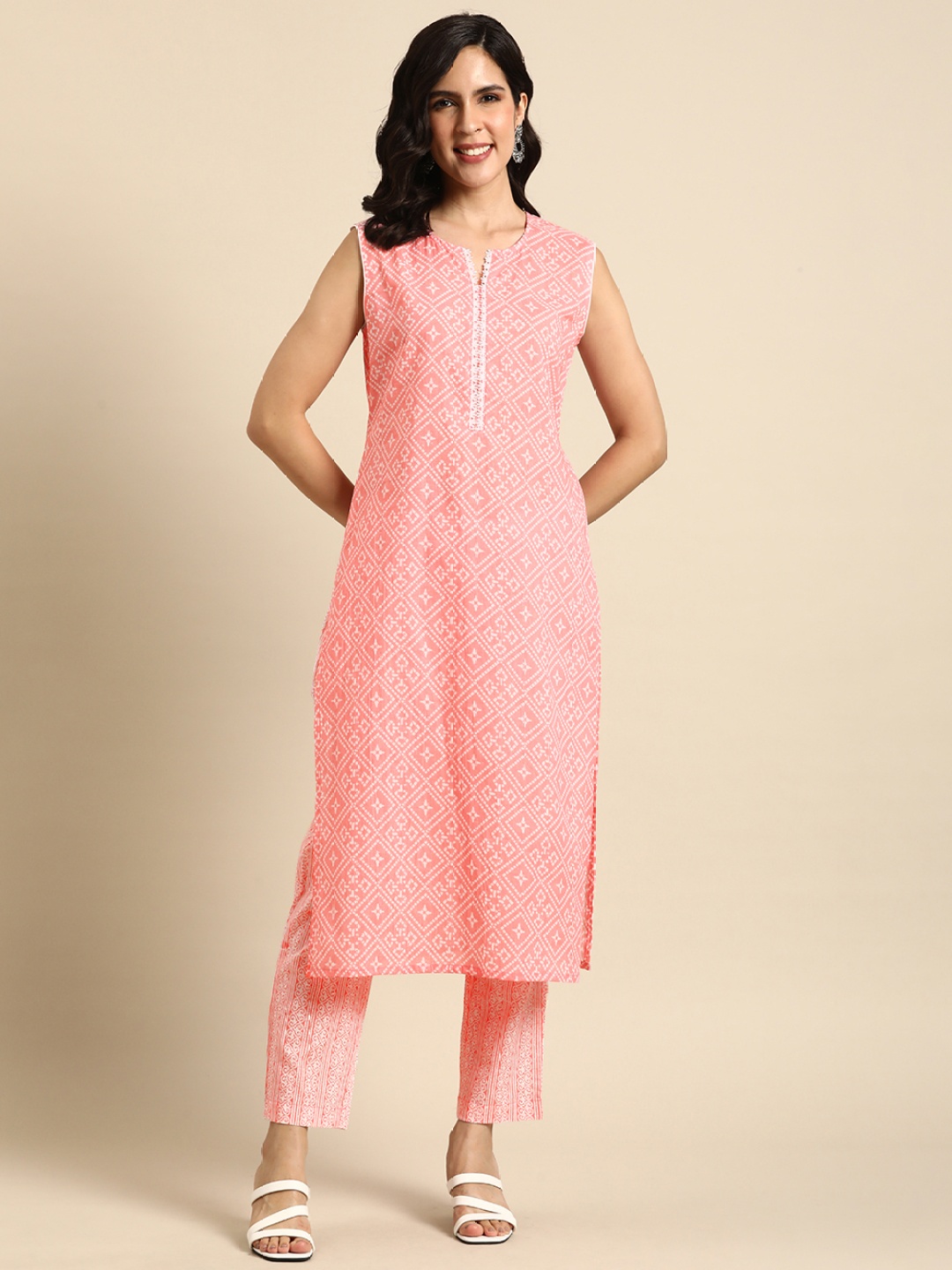 

Anouk Women Printed Regular Pure Cotton Kurta with Trousers, Pink