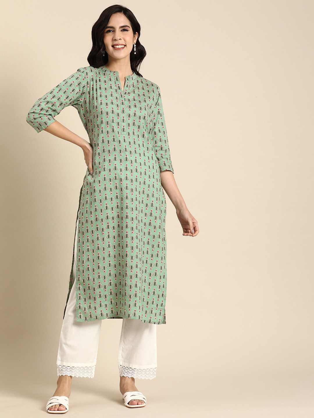 

Anouk Women Ethnic Motifs Printed Cotton Kurta, Green