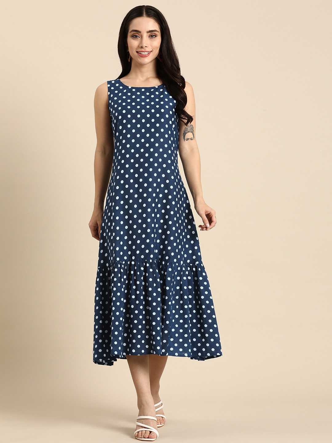 

Anouk Polka Dot Print A-Line Midi Dress, Blue