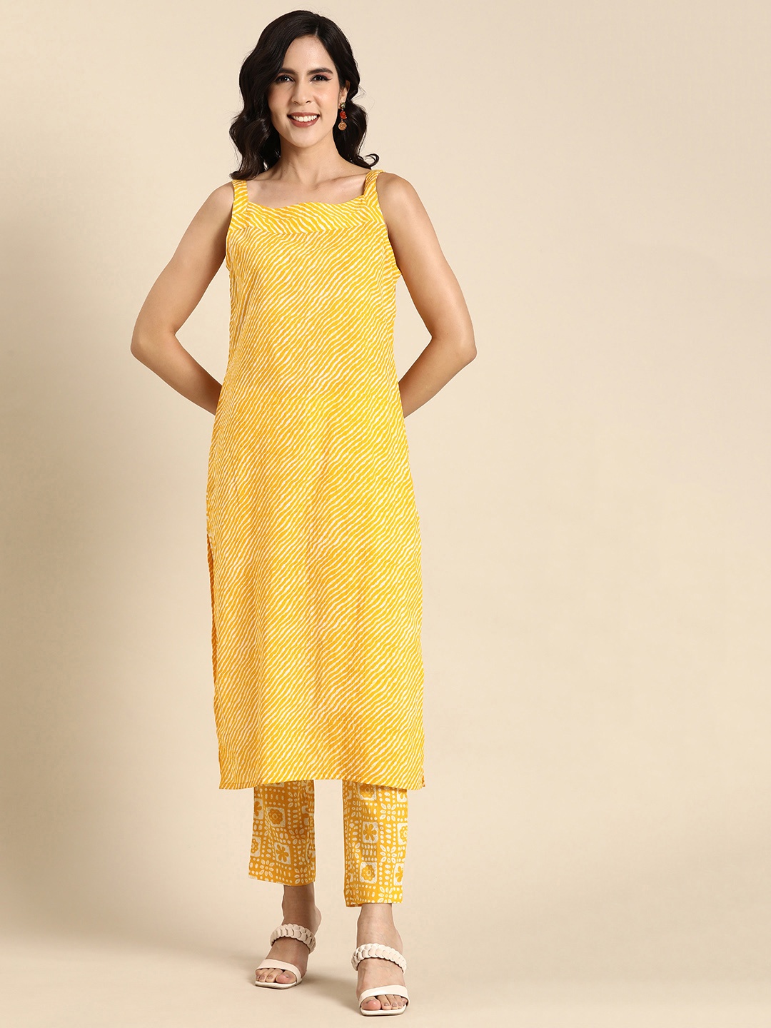 

Anouk Ethnic Motifs Printed Pure Cotton Straight Kurta with Trousers, Yellow