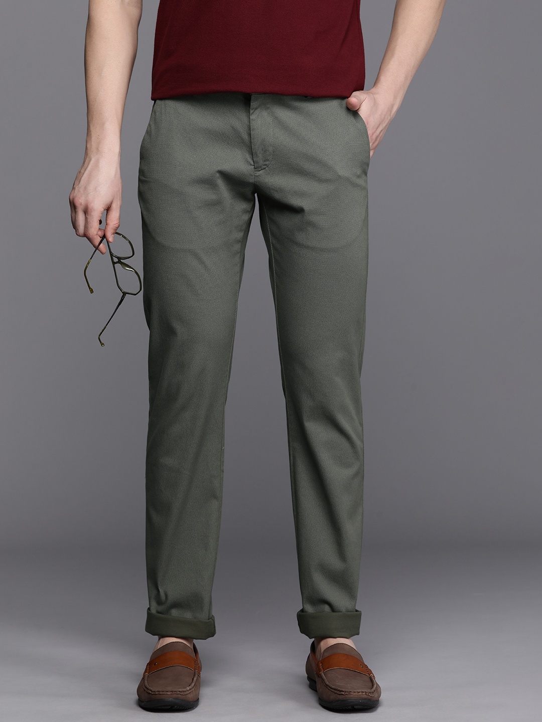 

Allen Solly Men Slim Fit Trousers, Olive