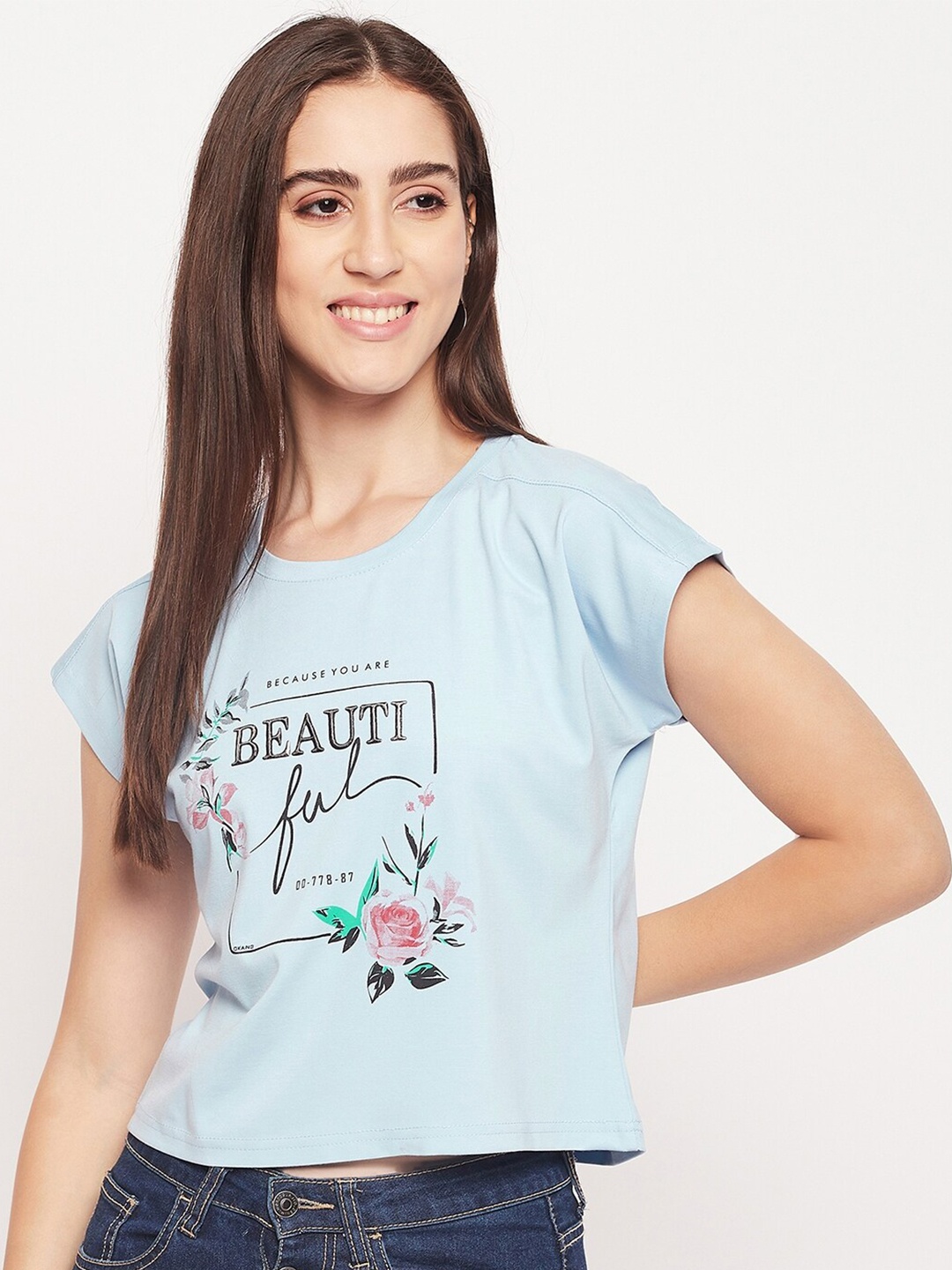 

Okane Typography Printed Extended Sleeves T-shirt, Blue