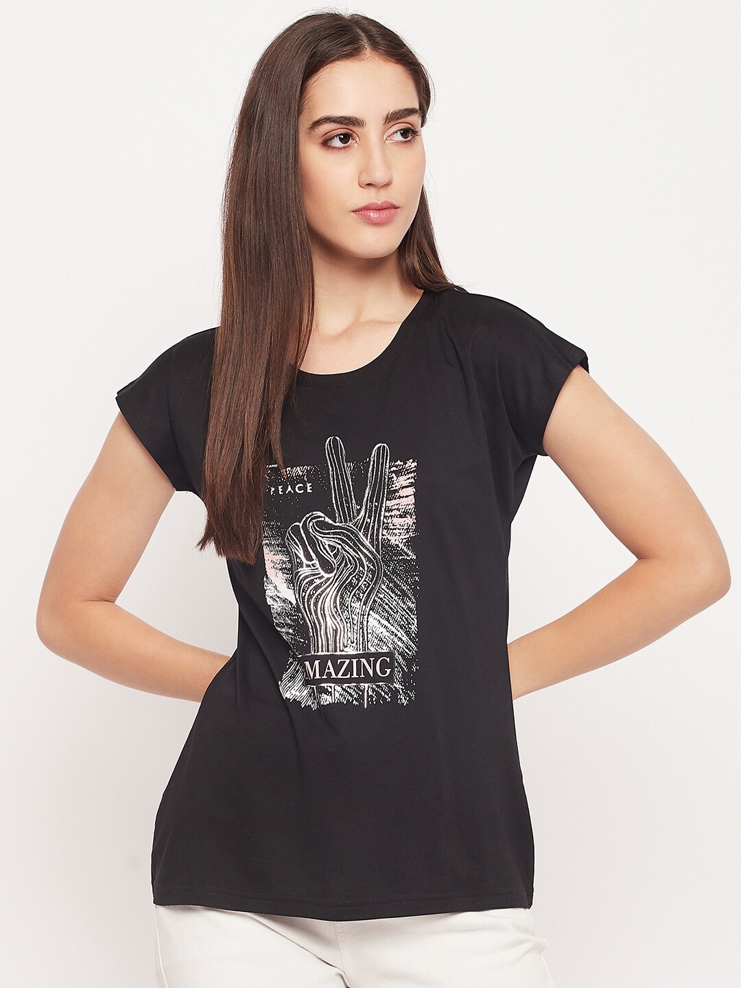 

Okane Graphic Printed Extended Sleeves T-shirt, Black