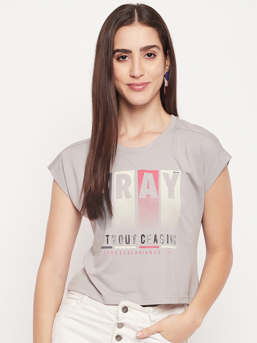 

Okane Typography Printed Extended Sleeves T-shirt, Grey