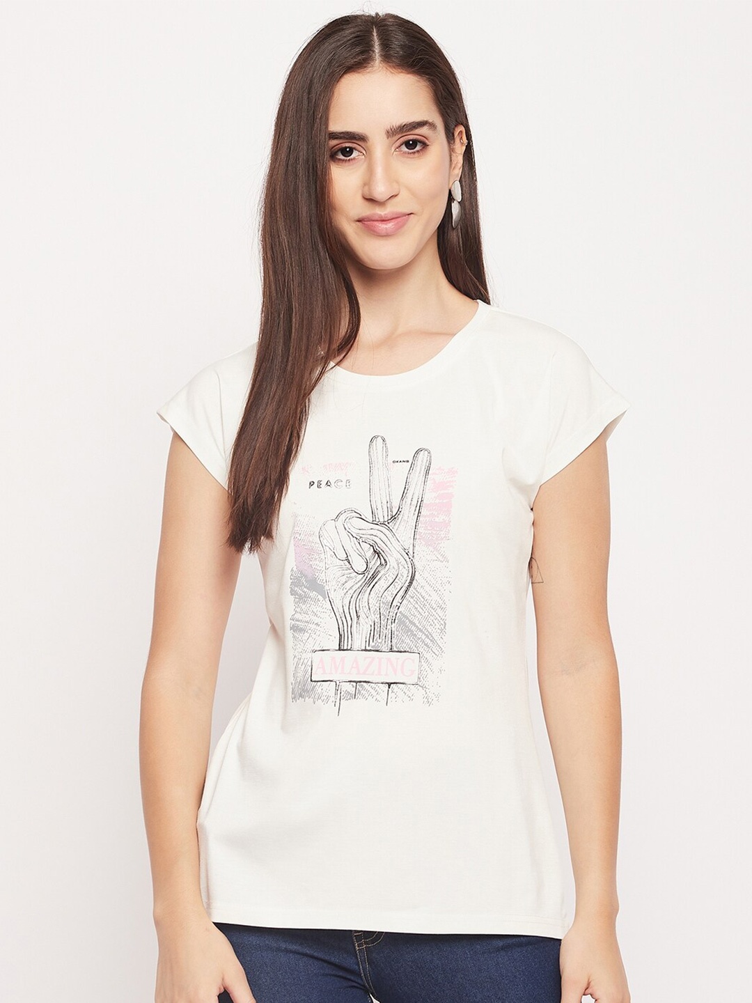 

Okane Graphic Printed Extended Sleeves T-shirt, Cream