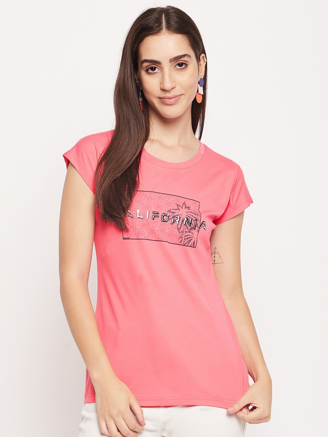 

Okane Typography Printed Round Neck T-shirt, Pink