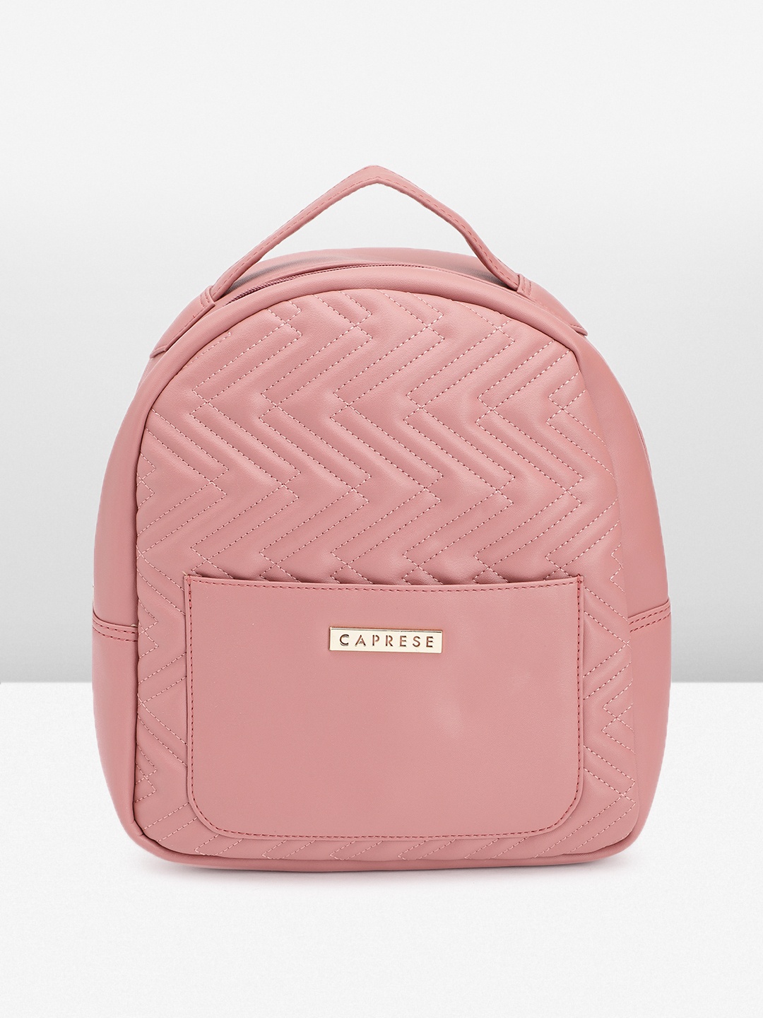 

Caprese Women Chevron Self Design Backpack With Quilted Detail, Rose