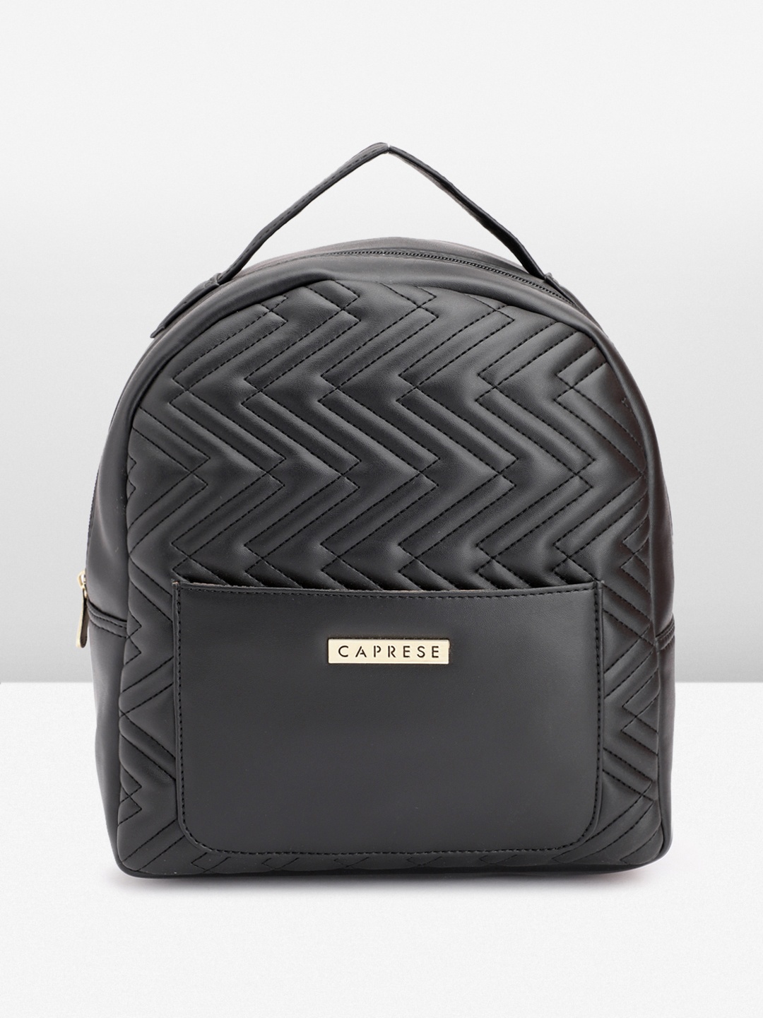 

Caprese Women Chevron Self Design Backpack With Quilted Detail, Black