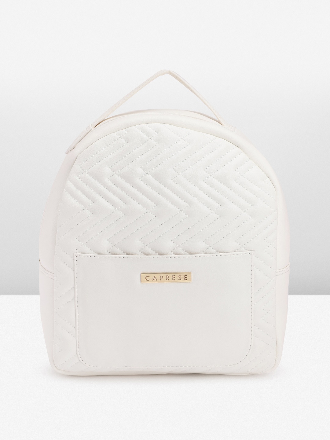 

Caprese Women Chevron Self Design Backpack With Quilted Detail, White